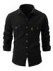 Autunno Inverno Camicie Casual da Uomo in Cotone Elasticizzato Lavato Moda Business Tinta Unita Camicia a Maniche Lunghe Uomo