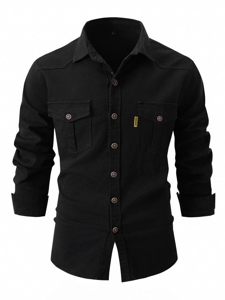 Autunno Inverno Camicie Casual da Uomo in Cotone Elasticizzato Lavato Moda Business Tinta Unita Camicia a Maniche Lunghe Uomo