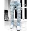 ZYLLO Casual Distressed Men's Jeans Tassels Patchwork Design Vintage Washed Stretch Denim Pants Straight Fashion Streetwear Trousers