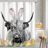 Tenda da Doccia Mucca delle Highlands, Ritratto di Toro Rustico Animale da Fattoria Tessuto Grigio Bianco Arredo Bagno Con 12 Ganci, 1 Pezzo