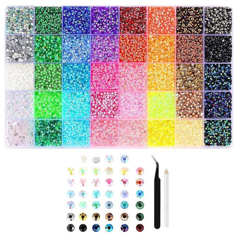 A25F-DIY Craft Supplies For Nails Shoes, 40 Colors Rhinestone Bedazzling Kit- 32000 Pcs 3Mm Flatback Gems With Tools
