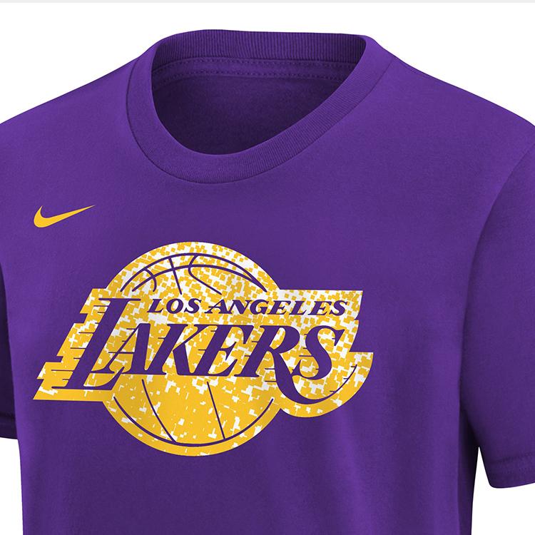 Nike X NBA Los Angeles Lakers Letter Logo Casual Breathable Short Sleeve T-Shirt Kids Tops Purple 3Z2B7NBBM-LAK