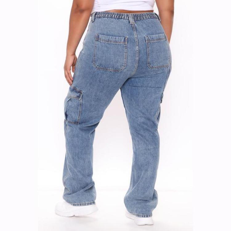 Jeans Cargo Larghi Dritti Casual da Donna con Tasche Multiple Pantaloni da Donna