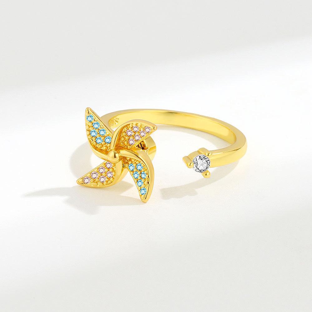 Adjustable Windmill Ring For Women Copper Zirconia Jewelry With Elegant Design