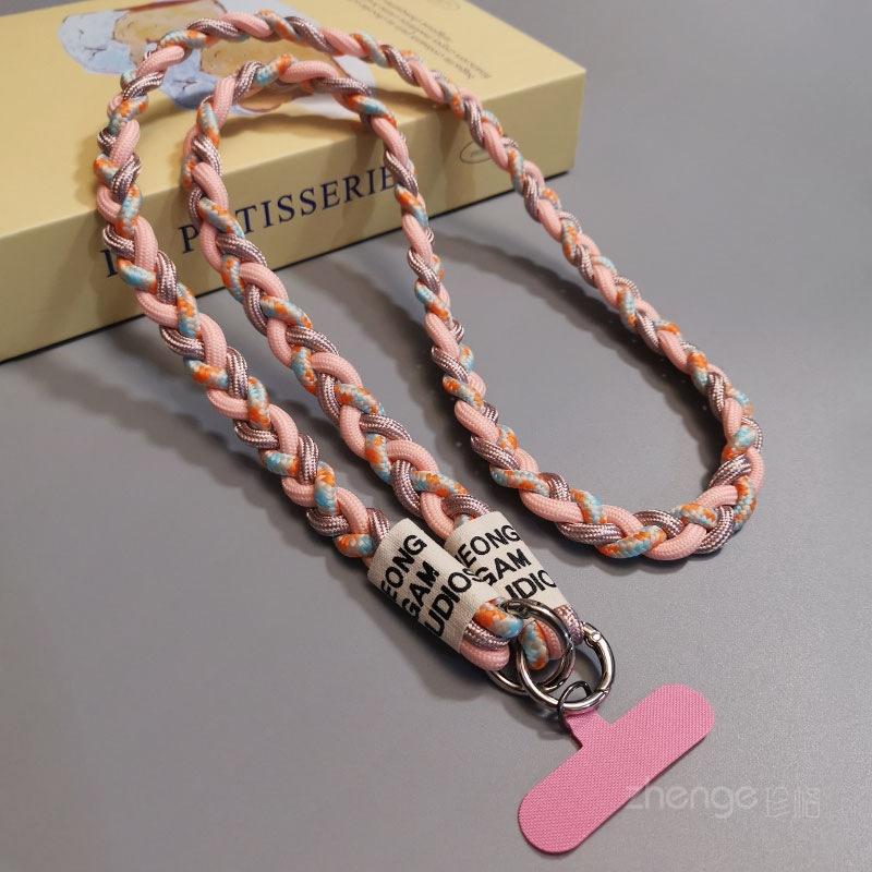 

Crossbody ponytail mobile phone lanyard female ins simple fashion back rope strap long outdoor mountaineering anti-lost rope [pink gold color]