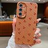 Litte Cherry Pattern Leather Texture Plain Color Shell for Samsung S25 Ultra S24 Fe S23 S22 A56 A16 A15 A55 Soft Silicone Shockproof Matte Case