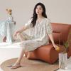 Pajamas Women's 1011 New Summer Thin Short-sleeved Tencel Court Style Large Size Can Be Worn Outside Loungewear Suit