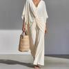 Women's Summer V-Neck Loose Pleated Dress - Resort Style Long Skirt
