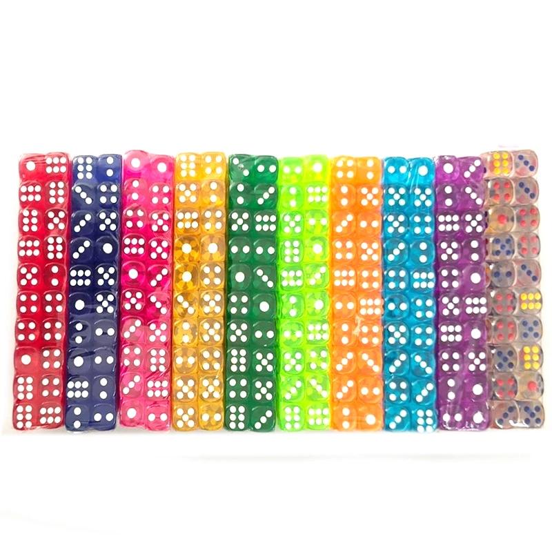 Ensemble de 100 pièces Dés D6 12 mm Multicolore Transparent Acrylique Transparent Bords Arrondis Pour Jeux de Société RPG DND et Fêtes