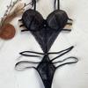 European and American Women Sexy Pajama Lace Strappy Bodysuit Gathered Push Up One Piece Lingerie