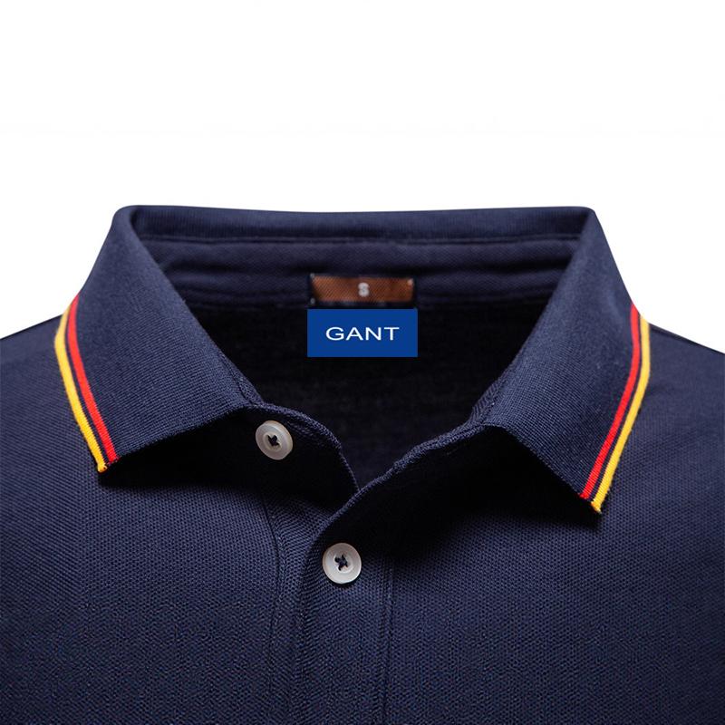Gant Polo à manches longues pour homme, broderie automne 2025, haut pour homme de couleur unie avec revers, polo polyvalent pour homme