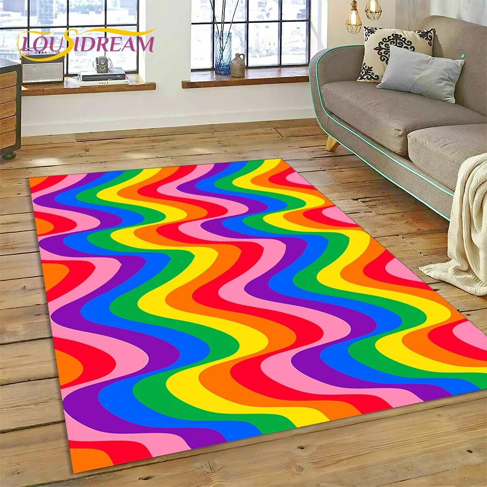 Rainbow 3D Colour Illusion Cartoon Rug Carpet for Living Room Bedroom Home Decor,Floor Mat Non-slip Decoration for Sofa Doormat