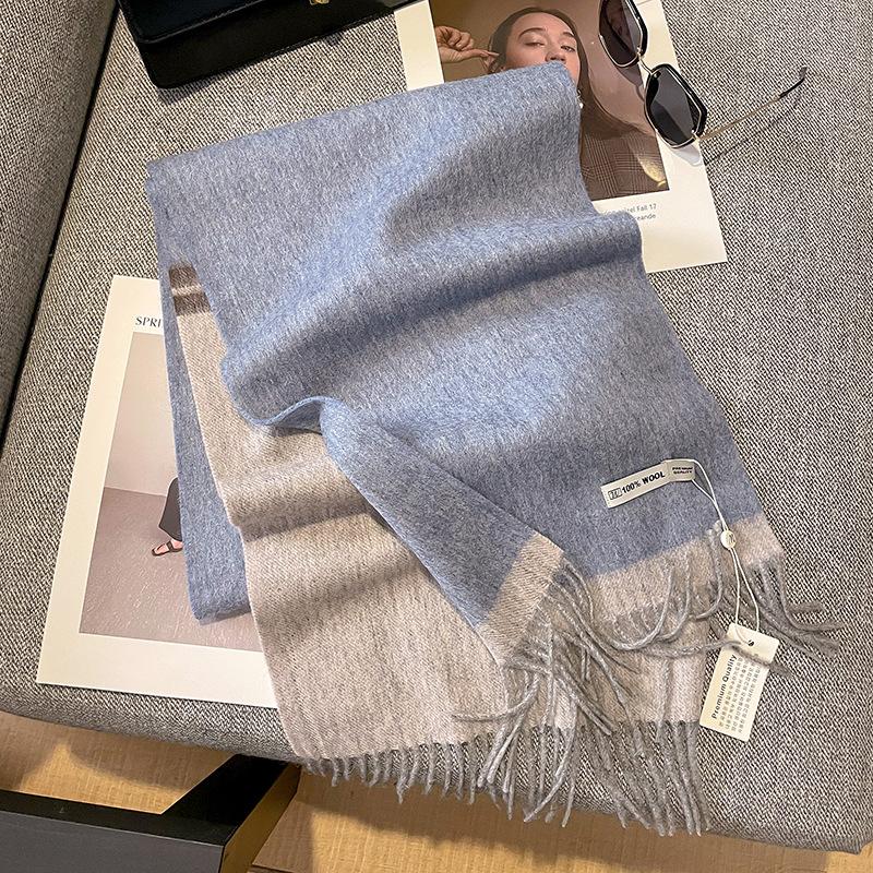 100% Pure Wool Scarf Female Winter Warm Cashmere Shawl Checkerboard Grain Design Couple Accessory Premium Sense Windproof Scarf