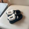 Korean Style Girls' Plush Cotton Velcro Leather Shoes - Thick Sole, Warm for Autumn/Winter 2025