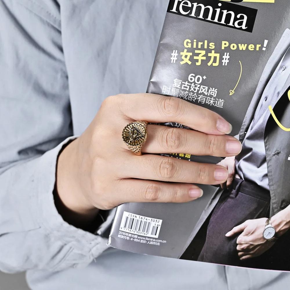 Retro Egyptian Triangle Pyramid Titanium Steel Ring Men's Eye of God Talisman Rings Jewelry Gifts