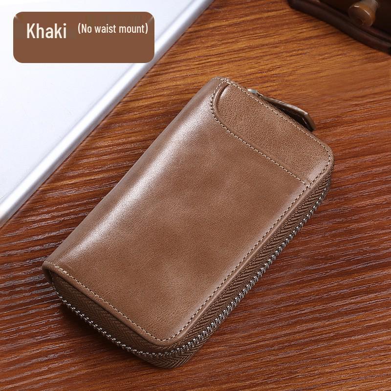 

Мужской органайзер для ключей на молнии из натуральной кожи 2025 большой вместимости хаки