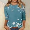 Casual Womens Round Neck Fashion 34 Sleeve Loose Printed Tshirt Ladies Top