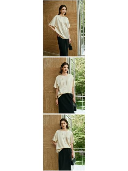 Women's Lightweight Silk-Blend Round Neck Short-Sleeve Summer Top