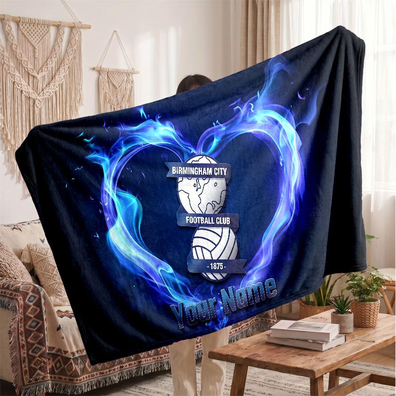 BIRMINGHAM CITY Gepersonaliseerd Fleece Dekentje Met Voetbal Logo, Aangepaste Naam Tekst Zacht Warm Huis Plaid