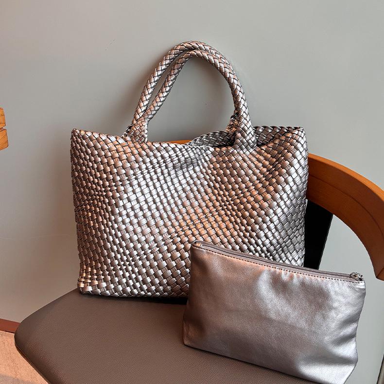 

Стильная вместительная портативная тканая сумка: Идеальная сумка для пляжа и рынка от Mommy s серебряный