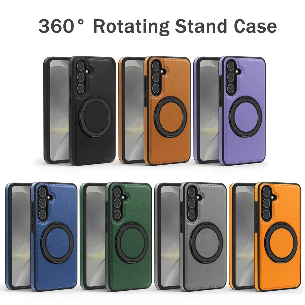 Business Rotating Stand Leather Magnetic Phone Case for Samsung Galaxy S26 S25 Edge S24 Ultra FE S22 S23 Plus Protector Cover