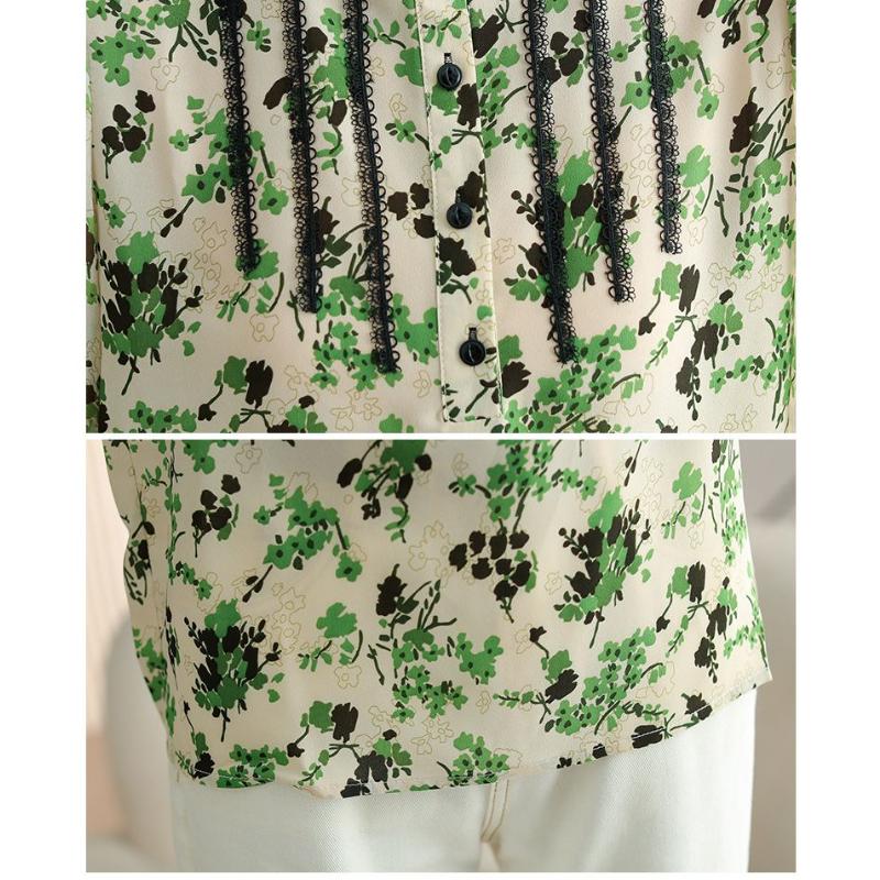 Print Chiffon skjorte våren nye kvinner langermet volanger bluse mote topp