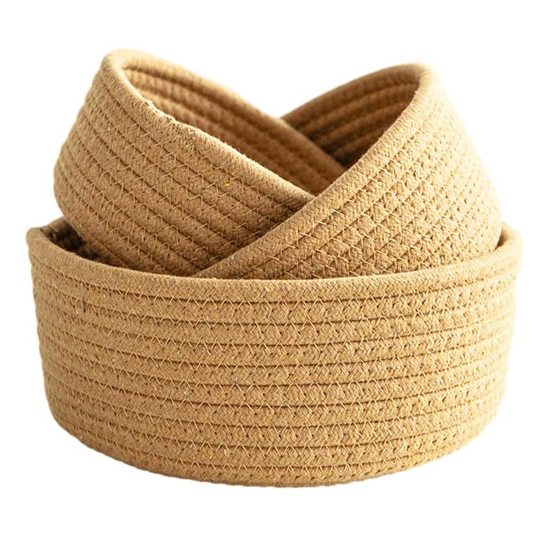 3Pcs/Set Nordic Cotton Rope Woven Storage Basket Round Desktop Cosmetics Organizer Basket