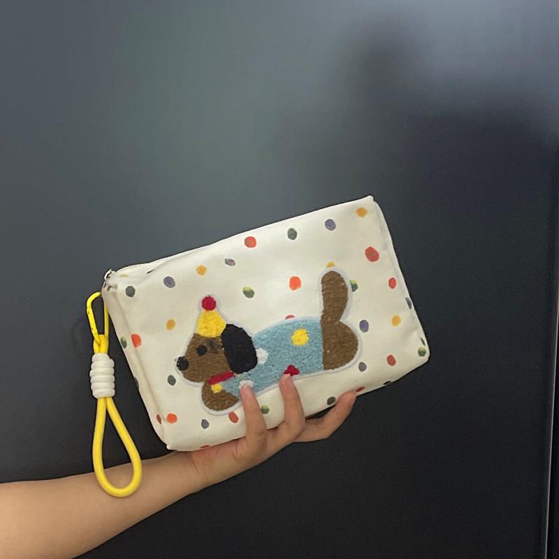 Korean Cute Puppy Embroidered Makeup and Travel Bag for Women