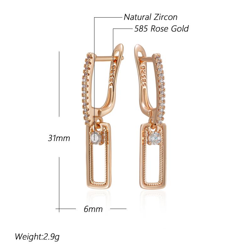 Kienl Shiny Natural Zircon Square Long Earring For Women Rose Gold Color Glossy Metal Accessories Trend Daily Jewelry