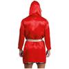 Mens Satin Hooded Cloak Shiny Trim Open Front Belt Boxing Robe