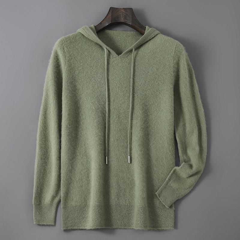 Men's Pure Wool Hoodie - Soft, Comfortable, Long Sleeve Knitwear for Autumn & Winter.