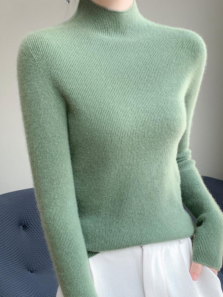 Women's Slim-Fit Semi-High Neck Long Sleeve Knitwear Pullover for Autumn and Winter