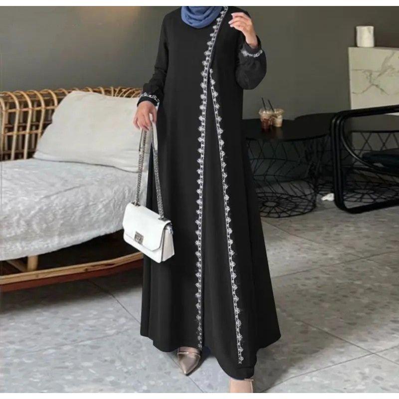 

Новое поступление Этнический стиль Кружевное кимоно Модное Повседневное платье с длинным рукавом круглым вырезом Свободное платье Black 2XL