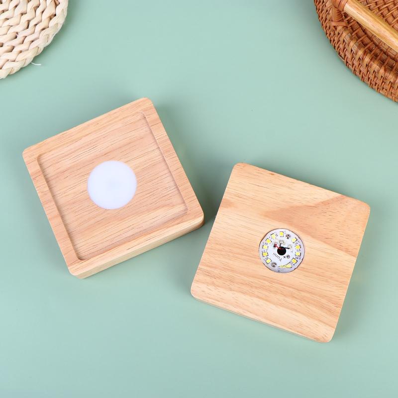 Square Led Wooden Lamp Holder Rechargeable Night Light Desktop Atmosphere Lamps Wood Panel Decorative Lights Base Art Fixtures