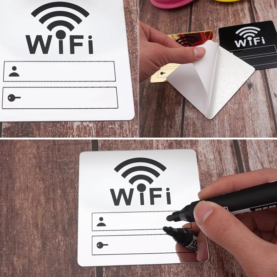 Acrylic Mirror WiFi Sign Sticker for Public Places House Shops Handwriting Account and Password Wifi Notice Board Signs 10cm