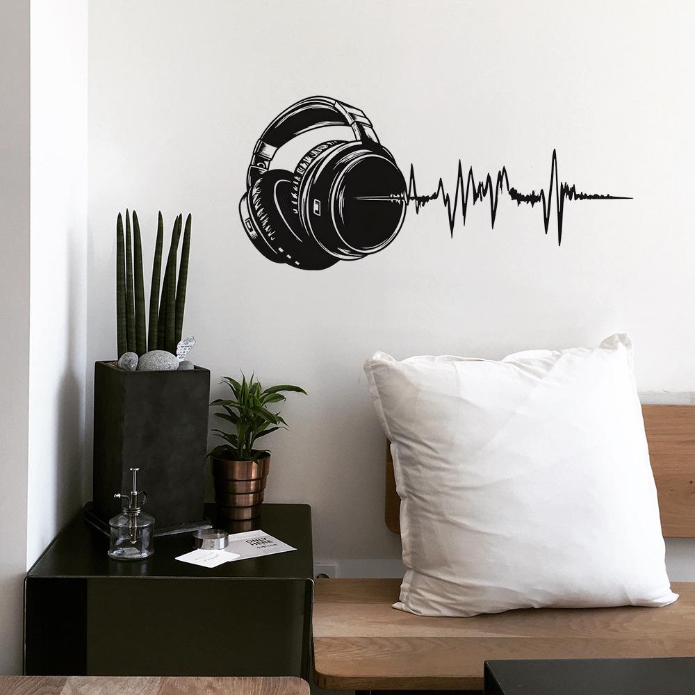 Black Headphone Sonic Cable Bedroom Living Room Study Home Background Beautification Wall Sticker