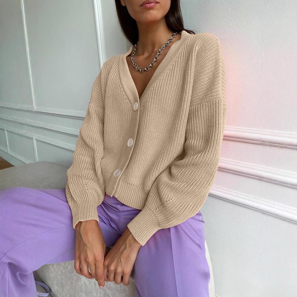 Women's Solid Color Single-Breasted Knitted Cardigan - Autumn/Winter European & American Style
