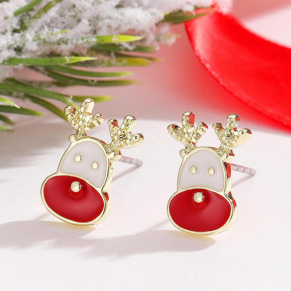 Festive Christmas Tree Stud Earrings with Colorful Enamel and Diamond Inlay