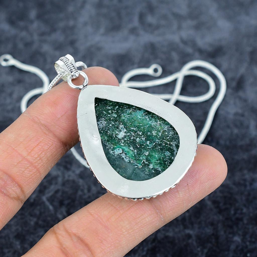 Green Aventurine Gemstone 925 Sterling Silver Jewelry Pendant 2.25" M-2858