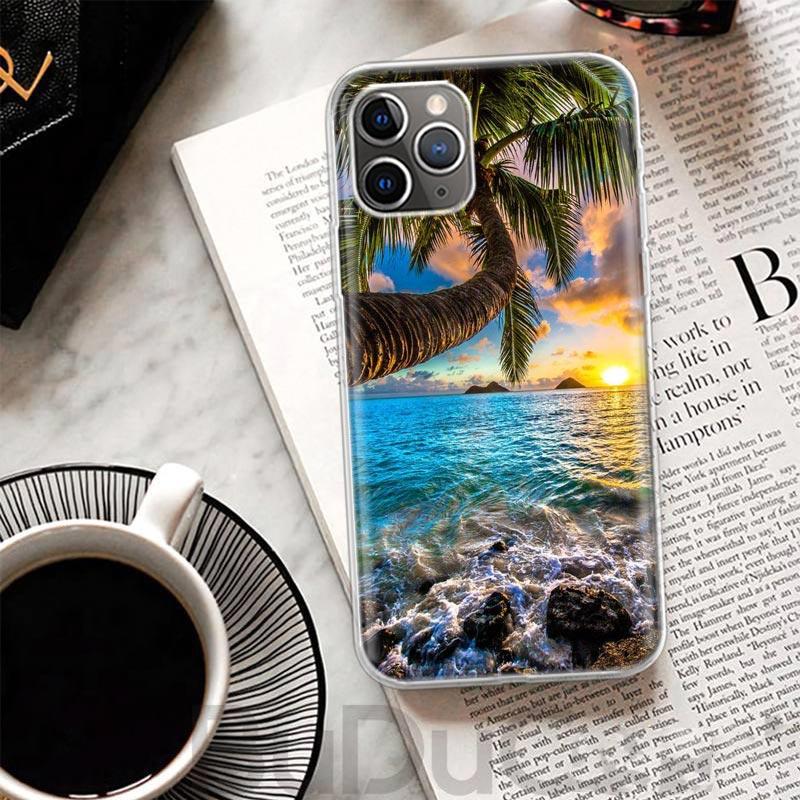 Summer Beach Sunset Sea Palm Tree Cover For iPhone 16 15 14 13 12 11 Pro Max Apple Phone Case X XS 7 Plus 8 + Art Customized Pri