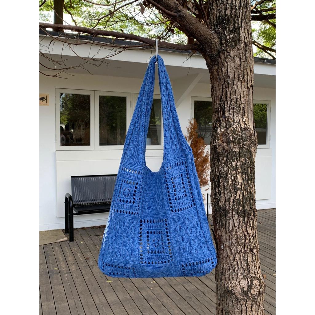 IELGY Damen Stricktasche, Vintage Hohle Handgestrickte Schulterwolle Tasche