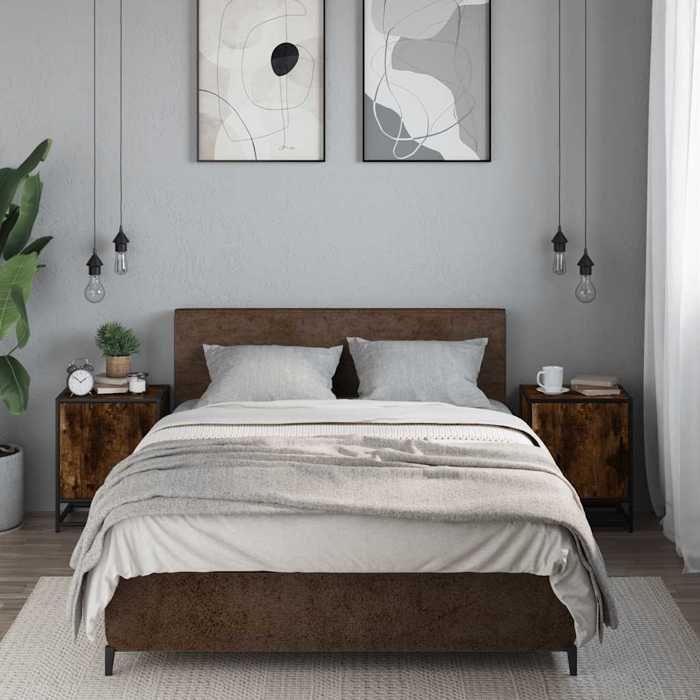 VidaXL Bedside Tables 2 Pcs Smoked Oak Engineered Wood and Metal, Bedside Furniture, Side Table, Bed Cabinet, 848714