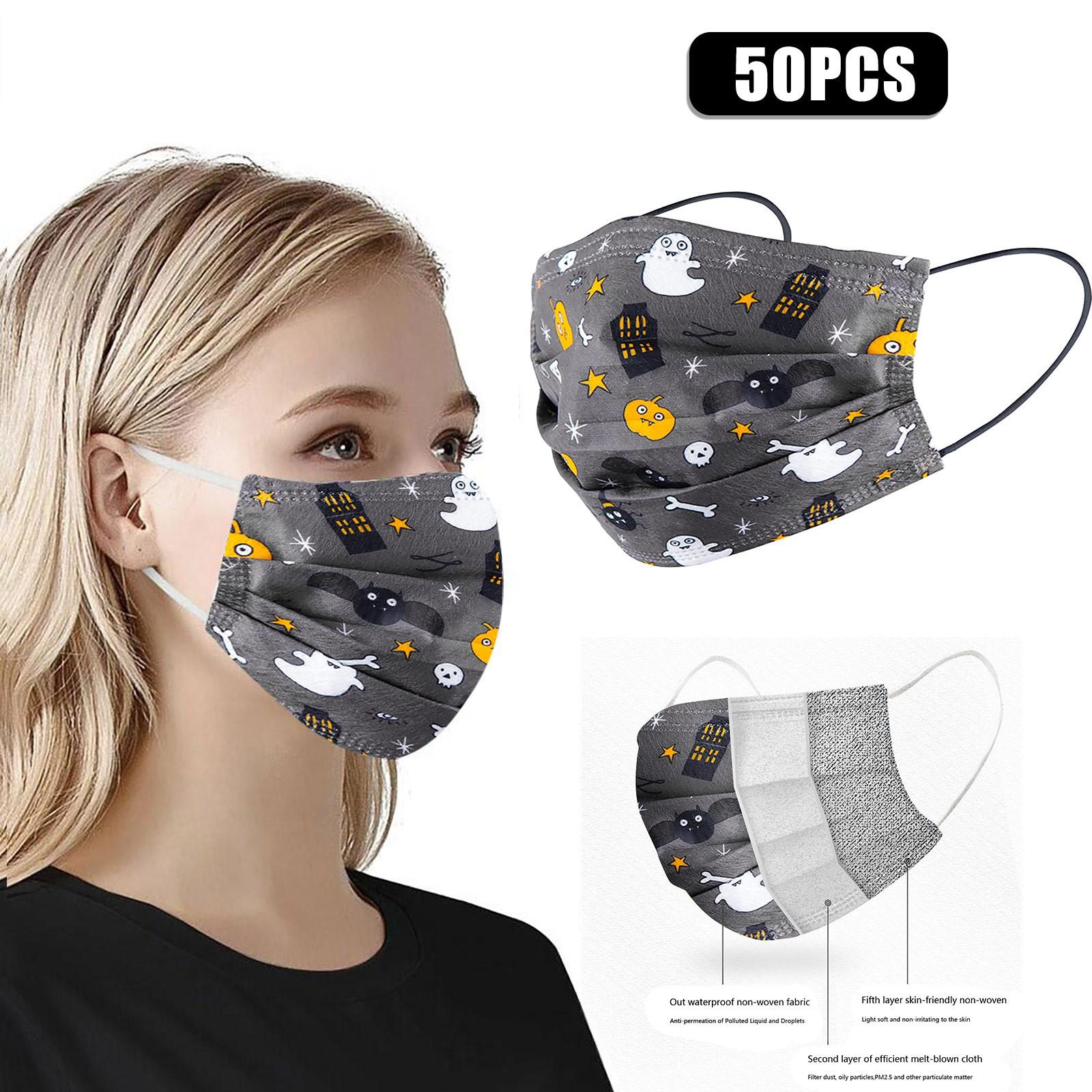 Одноразовая маска для лица Промышленная Взрослая Хэллоуин Печатная Одноразовая 50 шт.