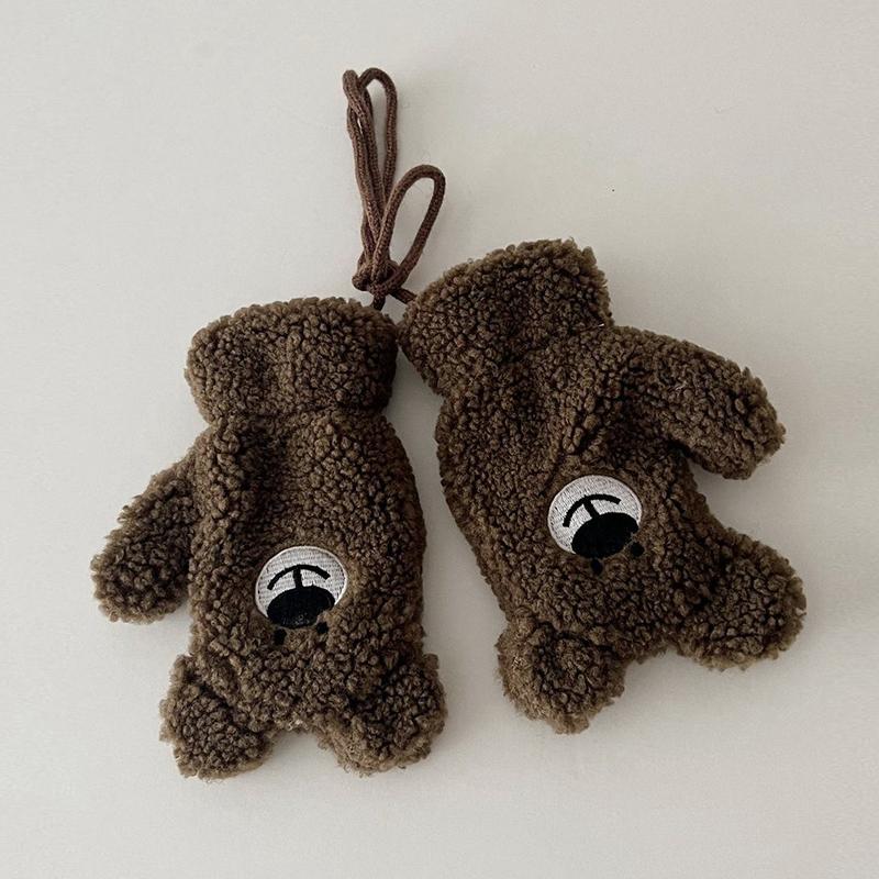 Cute Plush Baby Gloves Bear Embroidered Toddler Mittens Winter Thick Warm Cashmere Kids Full Finger Gloves