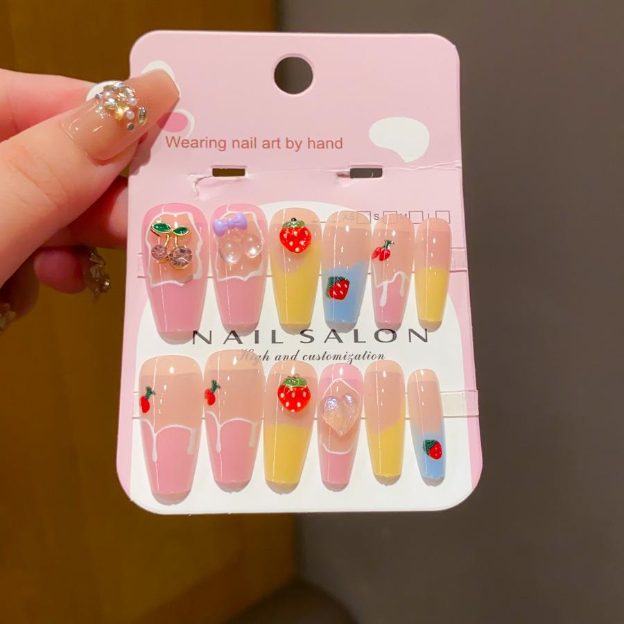 Children's Long-Style Wearable Nail Stickers with Jelly Glue - Cute, Fresh, and Removable Nail Art for Girls