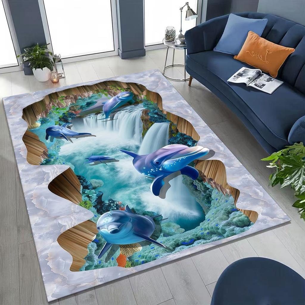 3D Illusion Breaking Wall Dinosaur Animal Series Rug for Bedroom Living Room Sofa Home Doormat Decor,Large Non-slip Floor Mat