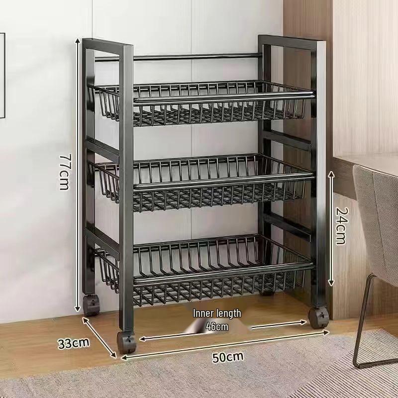 Multi-Layer Kitchen Rack: Extra Thick Microwave, Fruit & Veggie Storage with Wire Baskets & Rollers