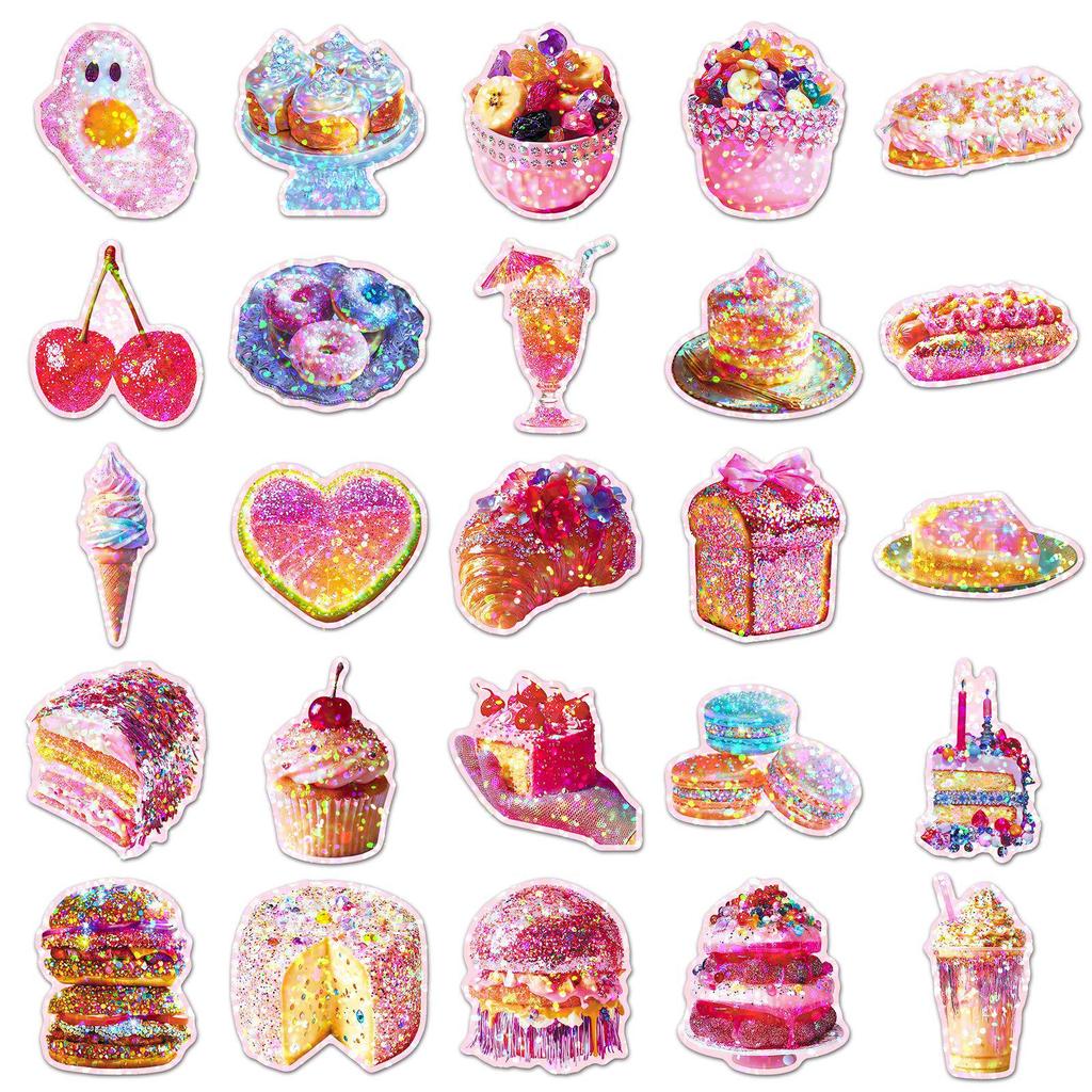 50 Laser Overload Sweetness Stickers: Colorful Dessert & Cake Flash Point Epoxy Stickers