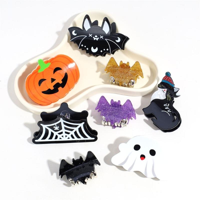 Halloween Theme Hair Claw Clip for Adult Kids Bat/Blackcat/Pumpkin SharkClips Hair Styling Accessories Party Headdress