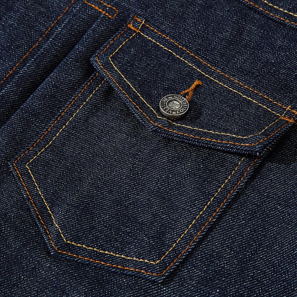 Heren Denim Jas Japans Retro Werkkleding Heren Jas Casual Lange Mouw Revers Enkelrijig Bovenkleding Jassen Vest Tops